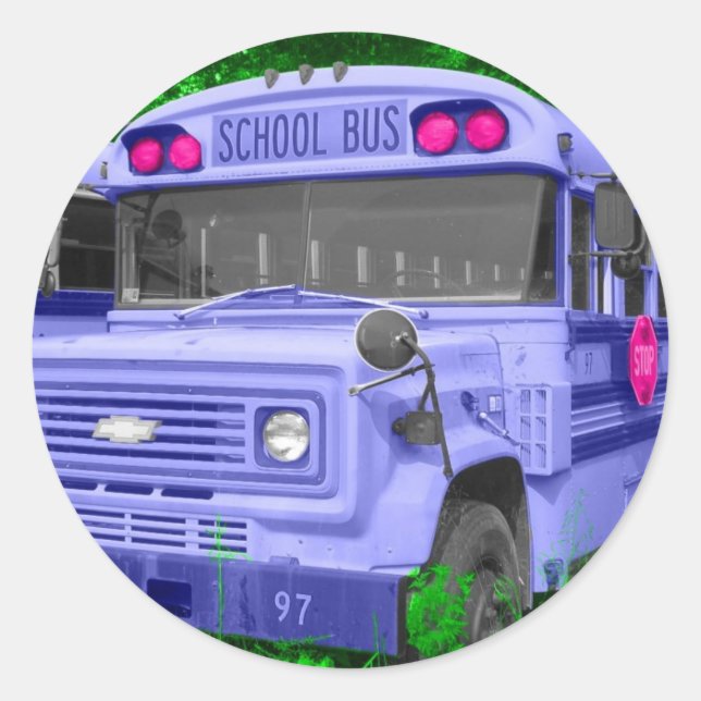 Purple Bus Classic Round Sticker (Front)
