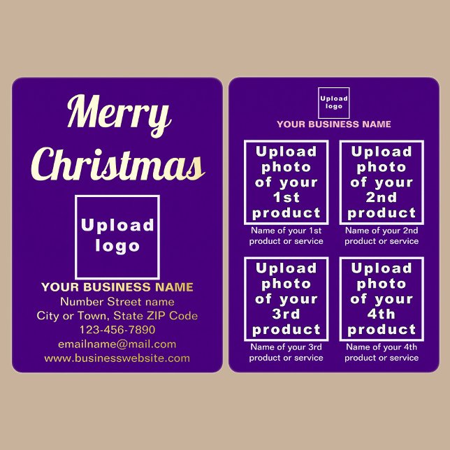Purple Business Brand on Christmas (Purple business brand with products or services on Christmas foil holiday card.)
