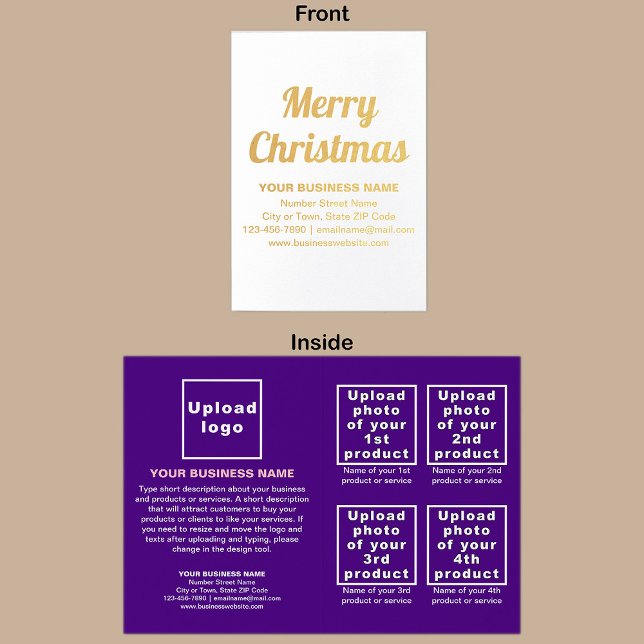Purple Business Brand on Christmas Foil Card (Purple business brand with products or services on Christmas folded foil card.)