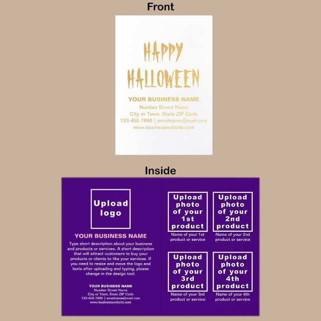 Purple Business Brand on Halloween Foil Card (Purple business brand with products or services on Halloween folded foil card.)