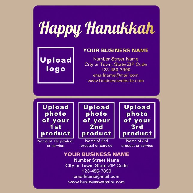 Purple Business Brand on Hanukkah Rectangle (Purple business brand with products or services on Hanukkah rectangle foil holiday card.)