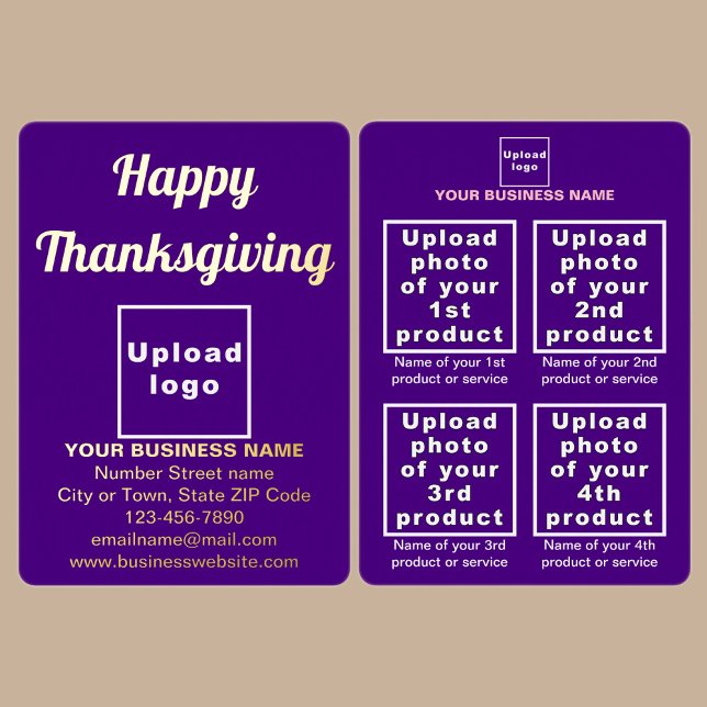 Purple Business Brand on Thanksgiving (Purple business brand with products or services on Thanksgiving foil holiday card.)