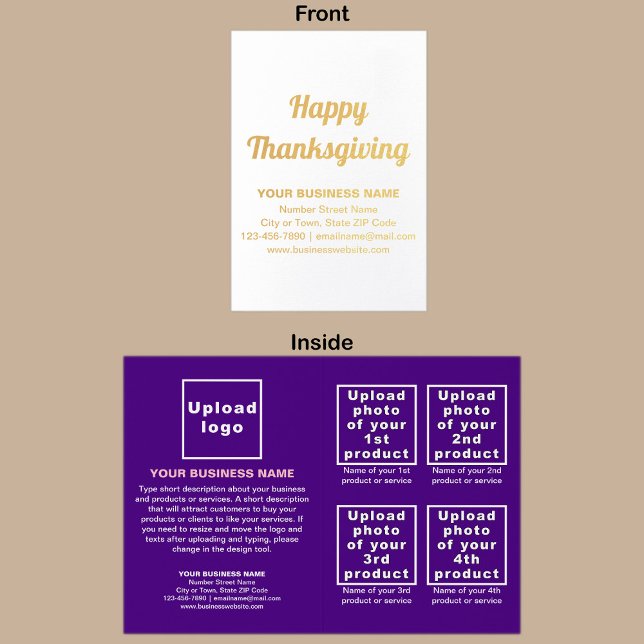 Purple Business Brand on Thanksgiving Foil Card (Purple business brand with products or services on Thanksgiving folded foil card.)