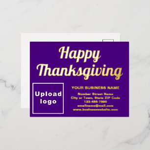 Purple Business Brand on Thanksgiving Foil Holiday Postcard
