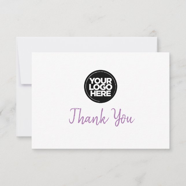 Purple Business Logo And Message Thank You Card (Front)