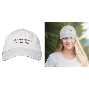 Purple Business Name on Adjustable White Embroidered Hat