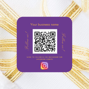 Purple business name qr code instagram square sticker