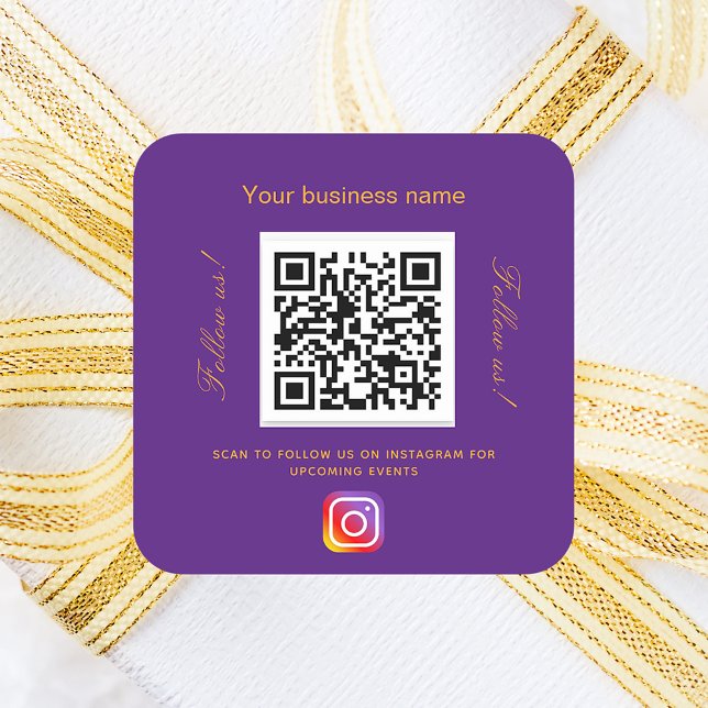 Purple business name qr code instagram square sticker (Creator Uploaded)