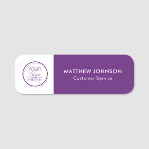 Purple Business Name Tags with Logo & Job Title