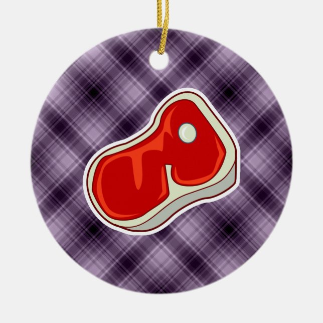 Purple Butcher's Steak Ceramic Tree Decoration (Front)