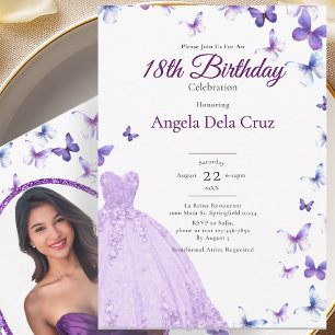 Purple Butterflies And Dress 18th Birthday Debut Invitation