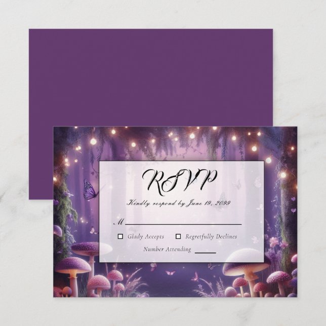 Purple Butterflies and Starlit Skies Wedding RSVP Card (Front/Back)