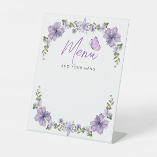 Purple Butterflies Baby Shower Menu Pedestal Sign
