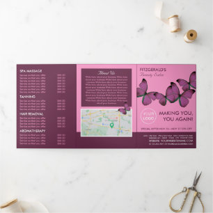 Purple Butterflies, Beauty Salon Tri-Fold Flyer Invitation