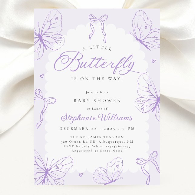 Purple Butterflies & Bows Baby Shower Invitation (Creator Uploaded)