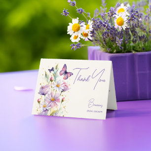 Purple butterflies bridal shower thank you card