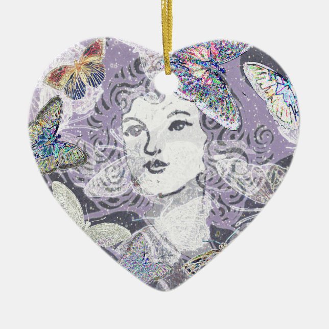 Purple Butterflies Ceramic Tree Decoration (Front)