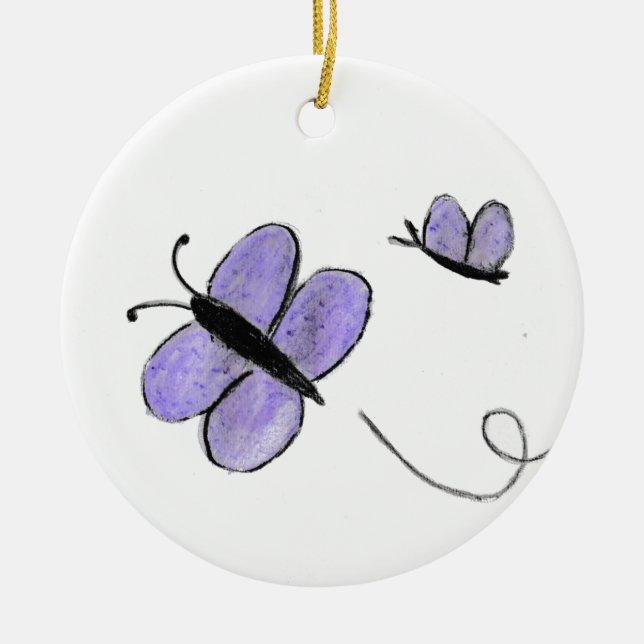 Purple Butterflies  Ceramic Tree Decoration (Front)