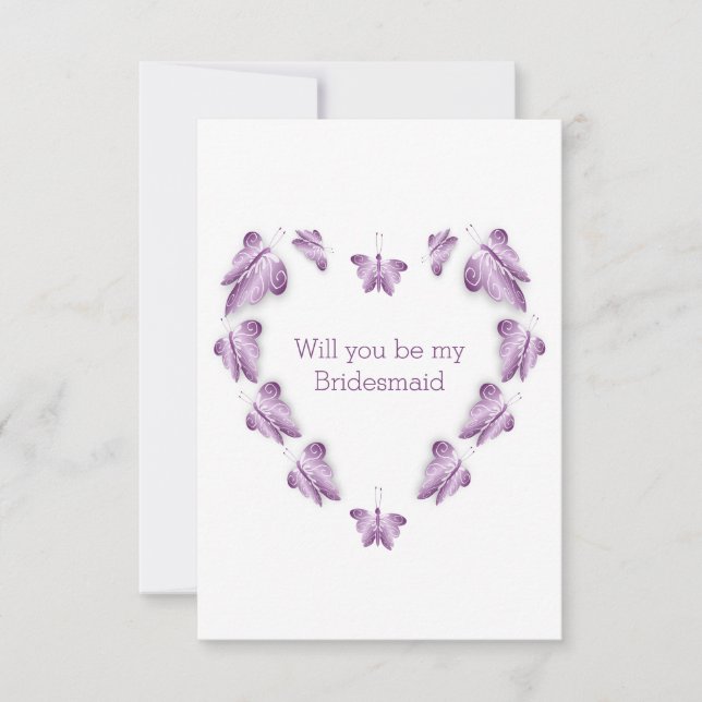 Purple Butterflies Design Bridesmaid Request Invitation (Front)