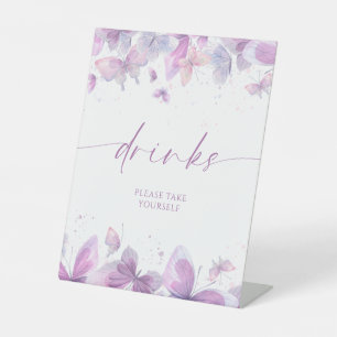 Purple Butterflies Drinks  Pedestal Sign