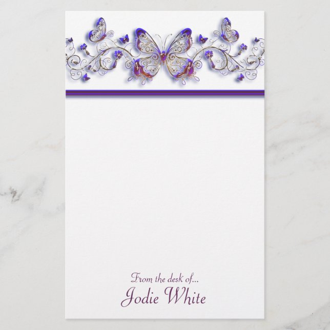 Purple Butterflies - From the desk of.. Stationery (Front)