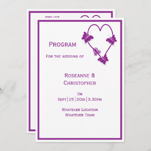 Purple Butterflies Heart Design Wedding Programme
