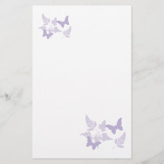 Purple Butterflies Lavender Ferns Stationery