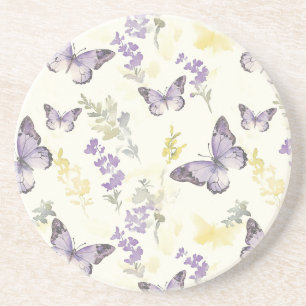 Purple Butterflies Lavender Floral Coaster