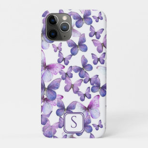 Purple Butterflies Modern Elegant Custom Monogram Case-Mate iPhone Case