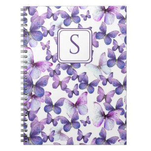 Purple Butterflies Modern Elegant Custom Monogram Notebook