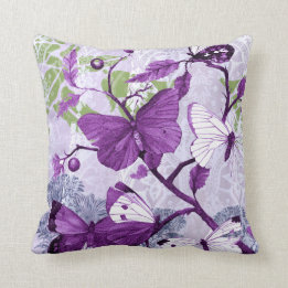 Purple Butterflies on a Branch Cushion