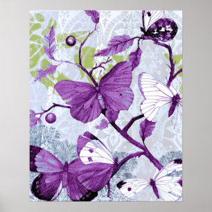 Purple Butterflies on a Branch Poster