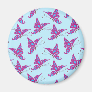 Purple Butterflies on Light Blue, Butterfly Print Magnet