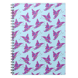 Purple Butterflies on Light Blue, Butterfly Print Notebook