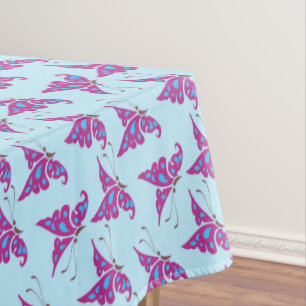 Purple Butterflies on Light Blue, Butterfly Print Tablecloth