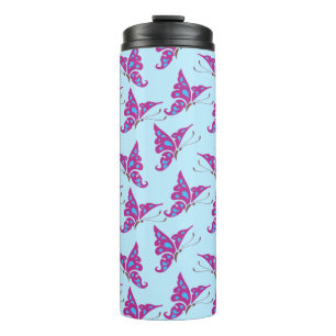 Purple Butterflies on Light Blue, Butterfly Print Thermal Tumbler