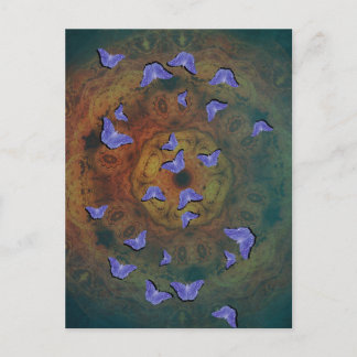 Purple butterflies on mandala vertical postcard