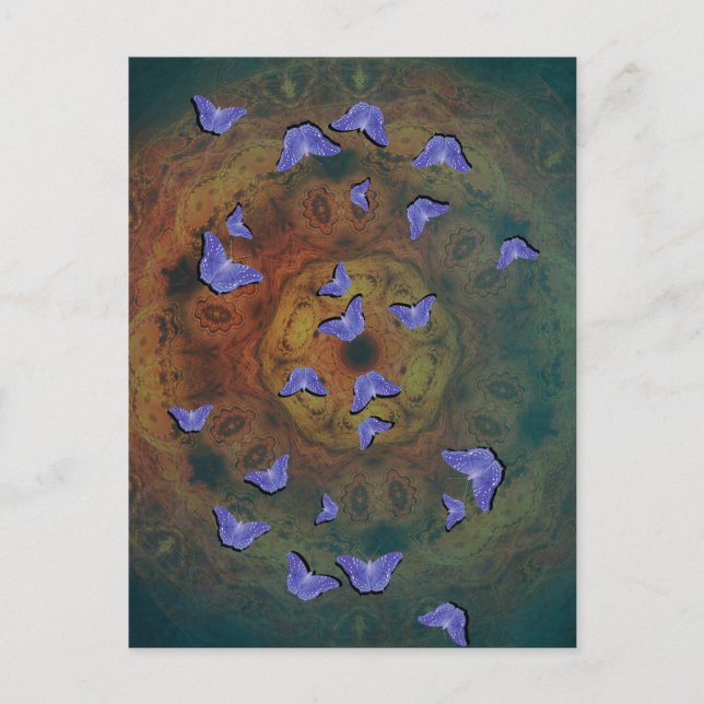 Purple butterflies on mandala vertical postcard (Front)