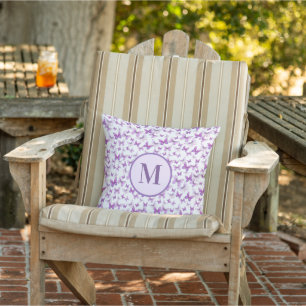 Purple Butterflies Pattern Custom Monogram  Cushion