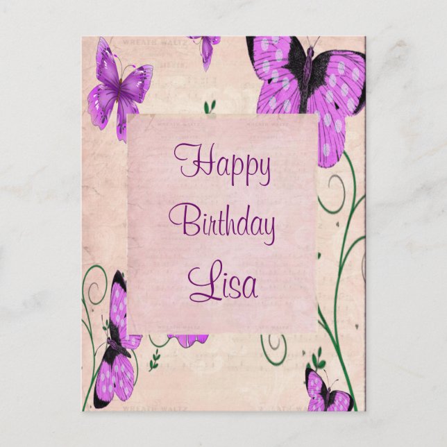 Purple Butterflies Postcard (Front)