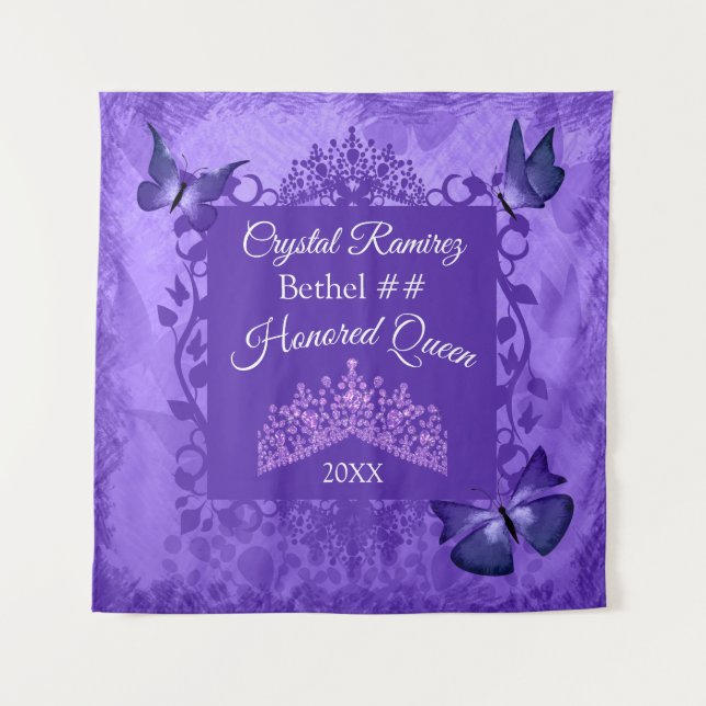 Purple Butterflies, Princess Tiara, Honoured Queen Tapestry (Front)