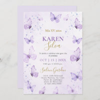 Purple Butterflies Quinceañera Invitation