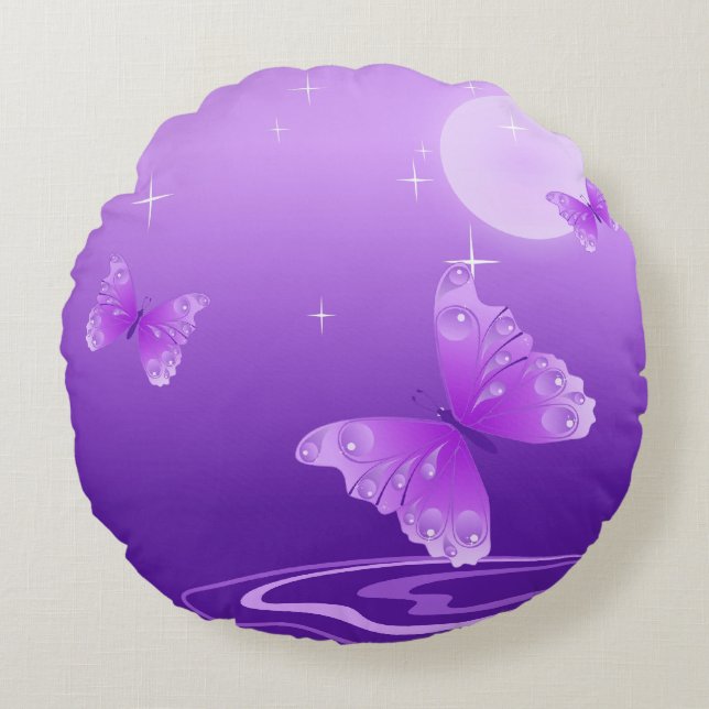Purple Butterflies Round Cushion (Front)