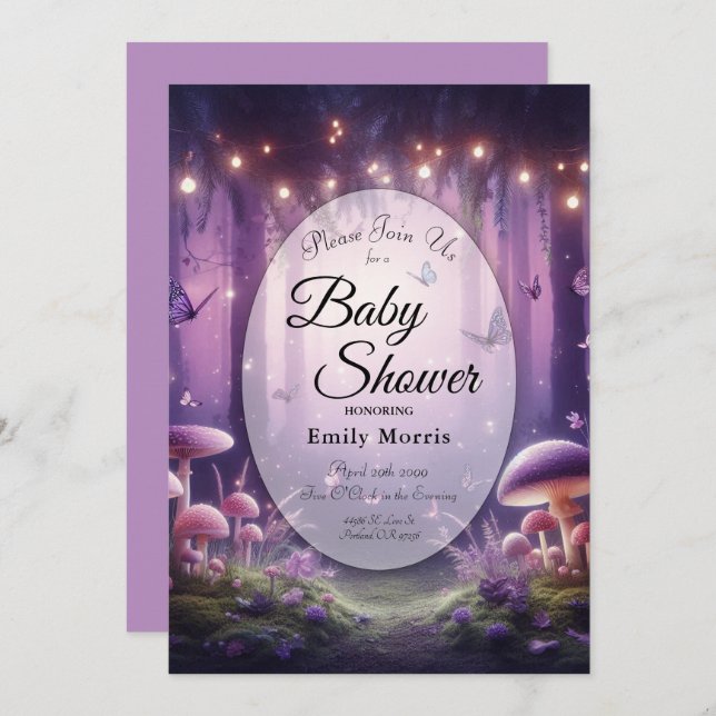 Purple Butterflies Starlit Skies Baby Shower Invitation (Front/Back)