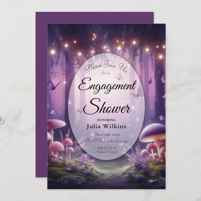 Purple Butterflies Starlit Skies Engagement Shower Invitation (Front/Back)