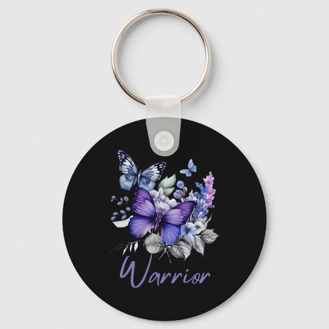 Purple Butterflies Warrior Prevention Awareness Key Ring (Front)