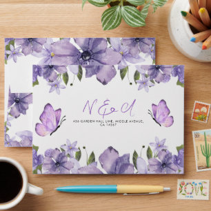 Purple Butterflies Watercolor Wildflower Envelope