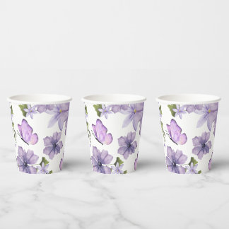 Purple Butterflies Watercolor Wildflower  Paper Cups
