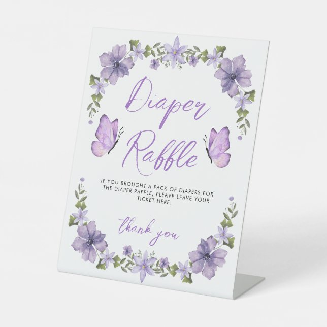 Purple Butterflies Watercolor Wildflower Pedestal Sign (Front)