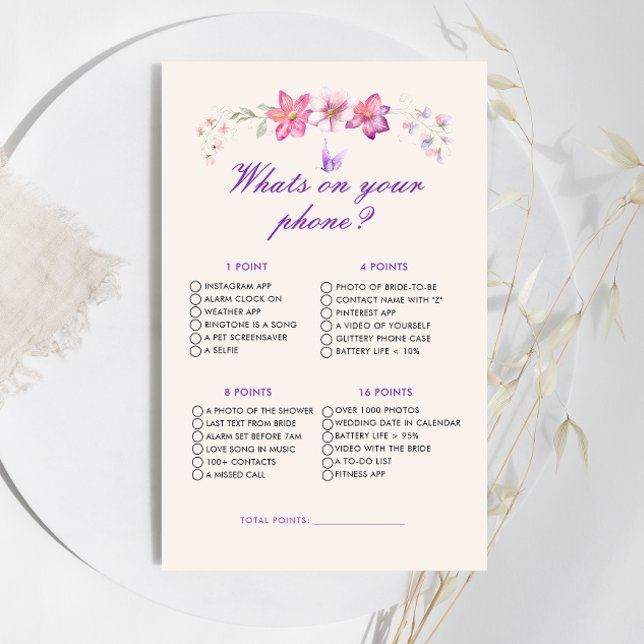 Purple Butterflies What On Your Phone Bridal Game (Creator Uploaded)